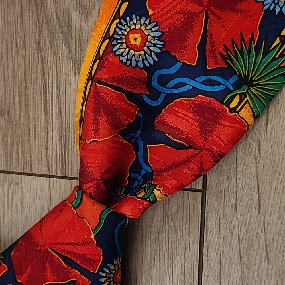 RUSH LIMBAUGH No Boundaries Orange Red Floral Abstract USA Silk Tie 90s VTG